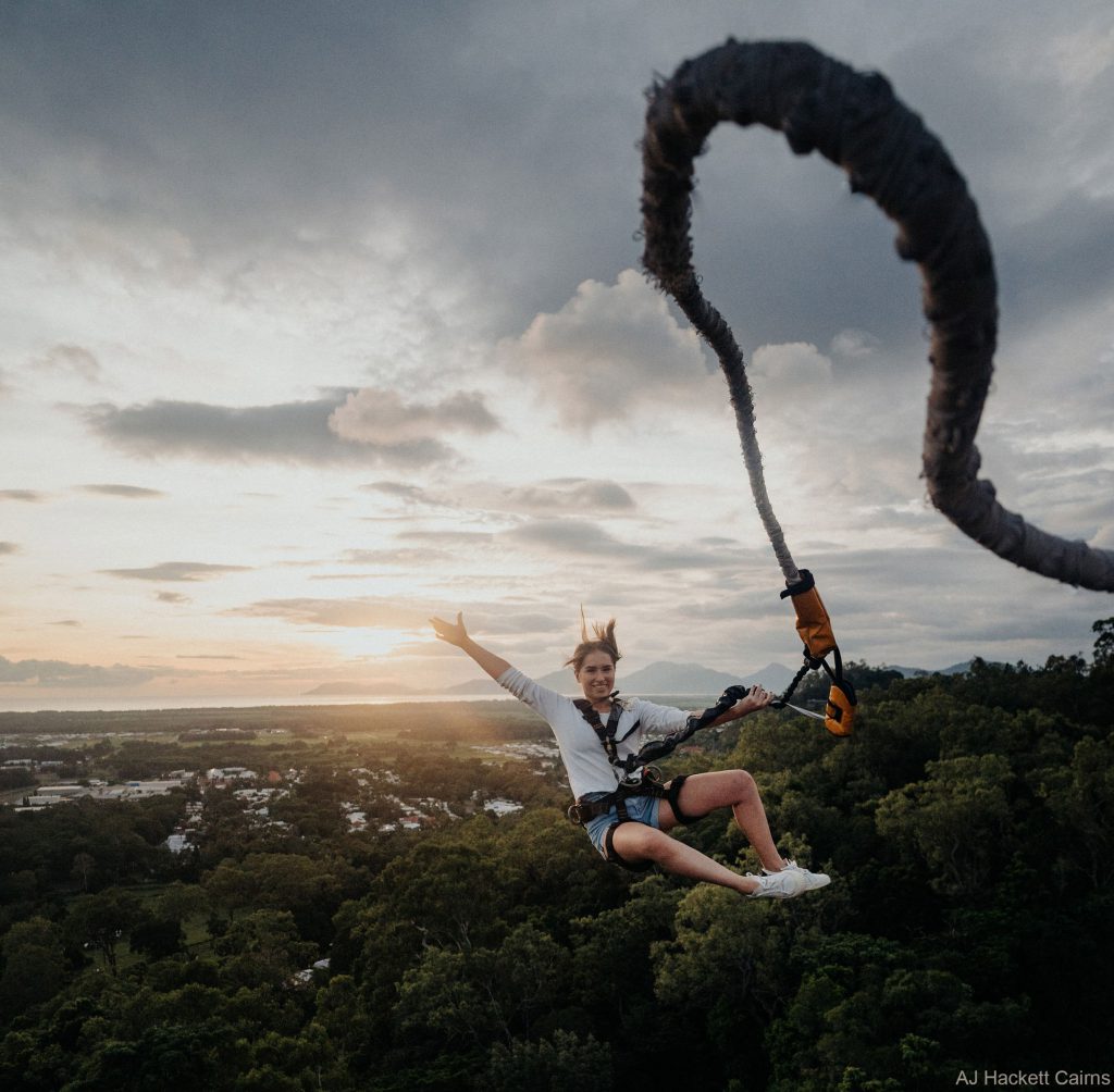 Bungy Jump off Roof with amazing morning view out to ocean in Cairns