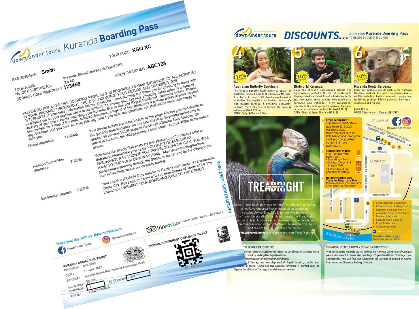 Written trip guide for Kuranda Tour showing discount vouchers for Kuranda's wildlife parks